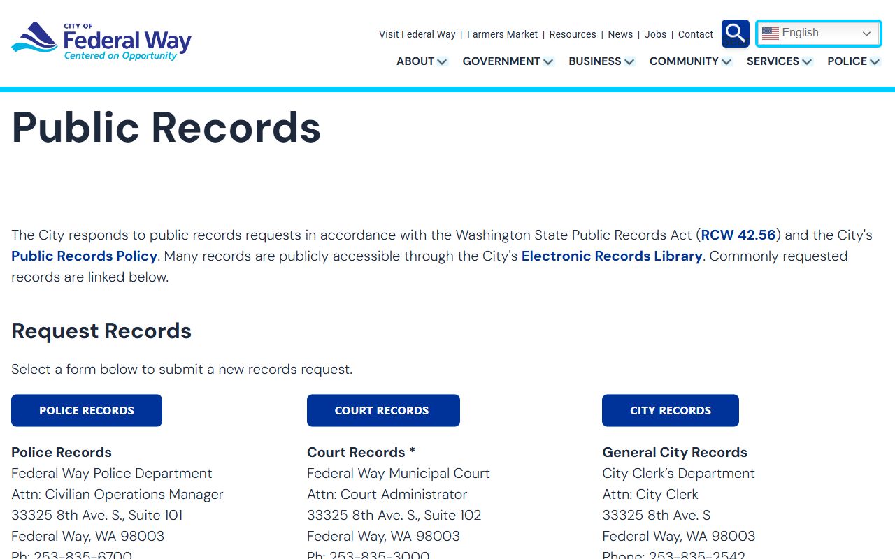 Federal Way public records portal jail mugshots