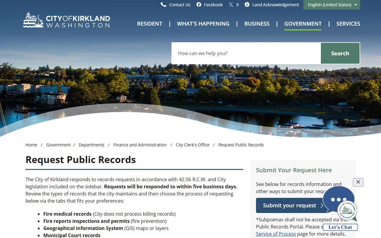 Kirkland jail mugshots city public records request portal