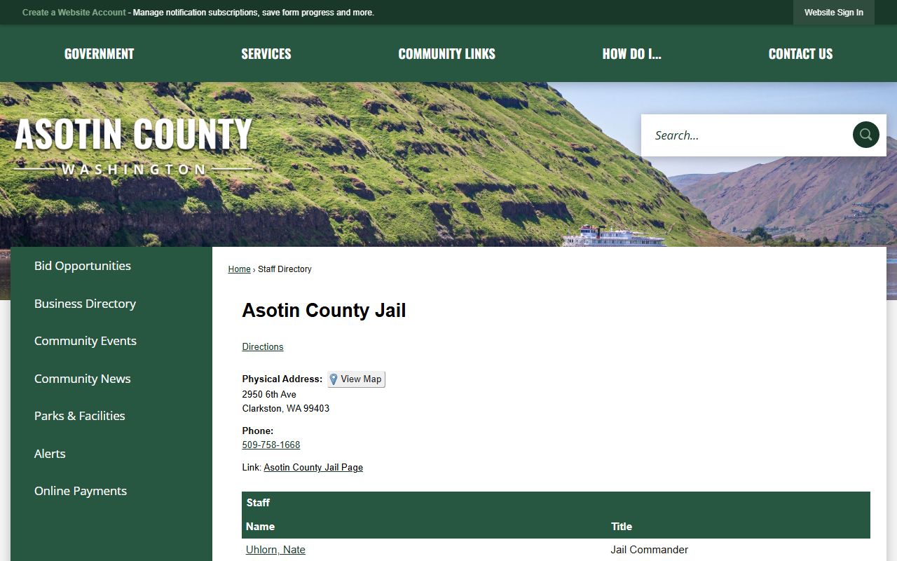 Asotin County jail mugshots staff directory