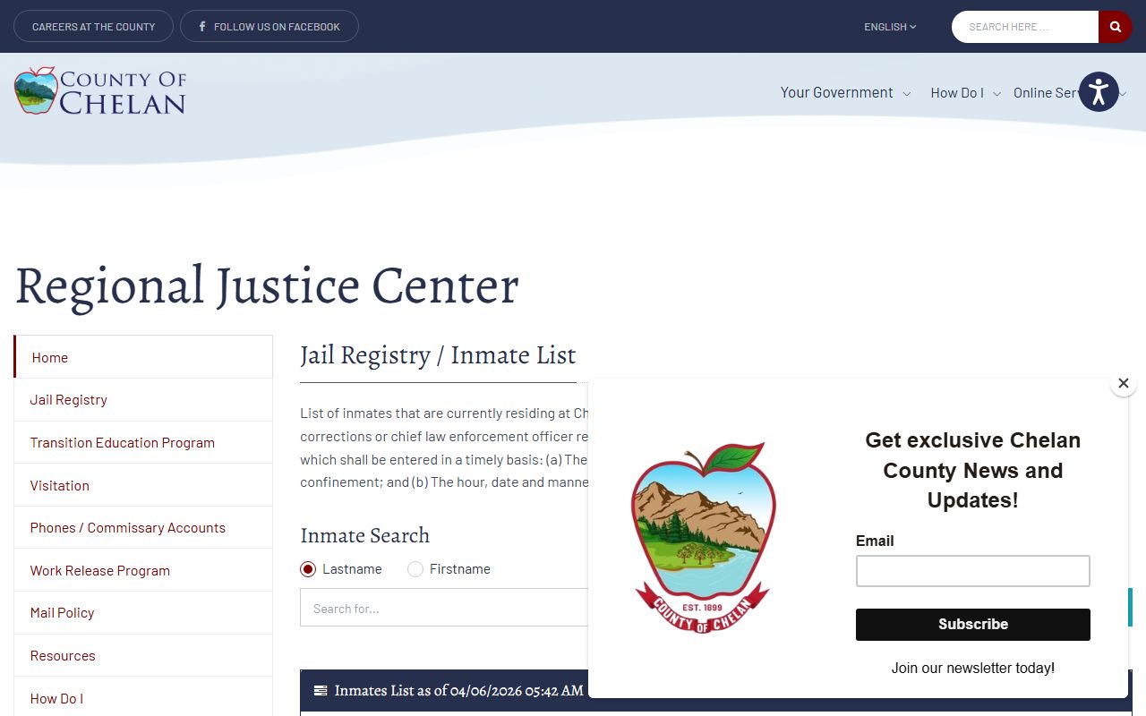 Chelan County jail mugshots jail info page