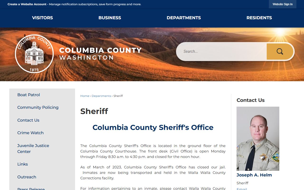 Columbia County jail mugshots sheriff office page