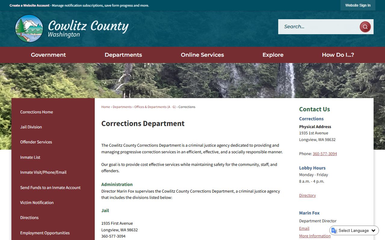 Cowlitz County jail mugshots corrections department page