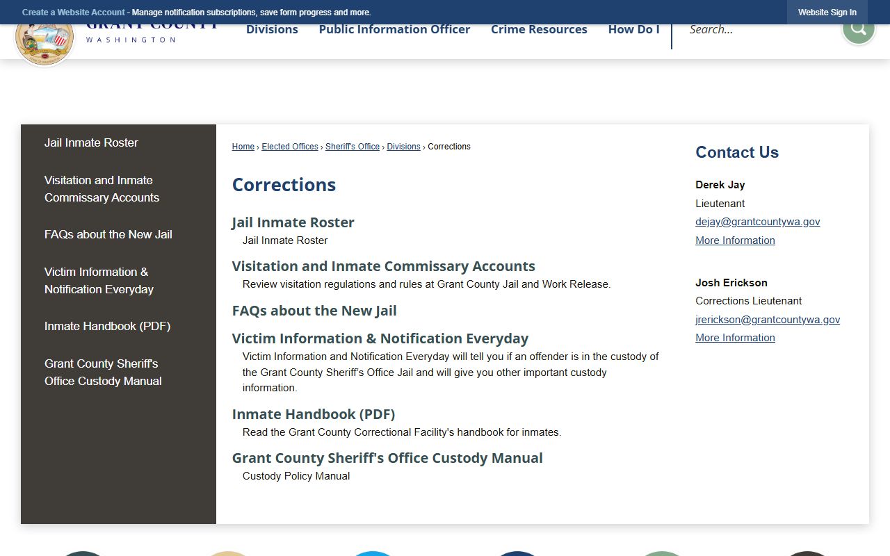 Grant County Jail Mugshots corrections division