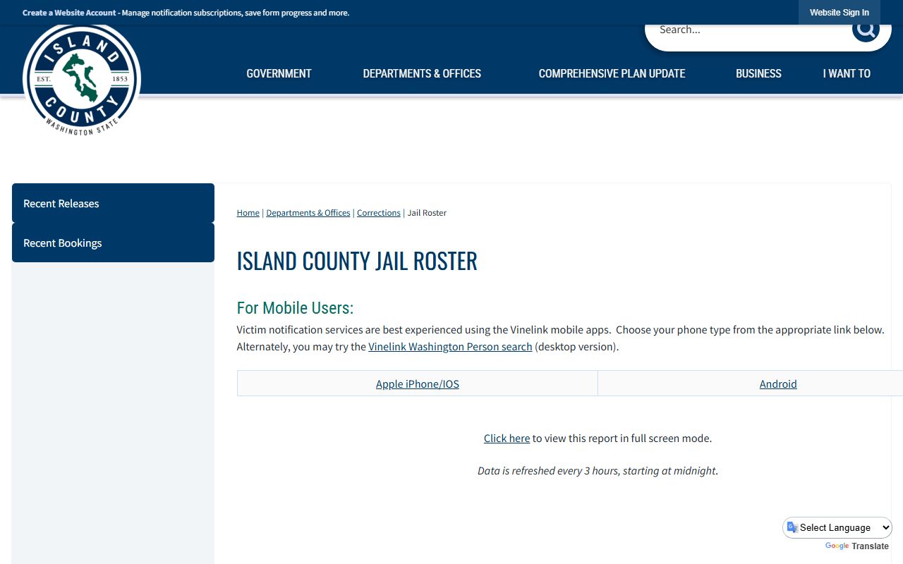 Island County Jail Mugshots roster page