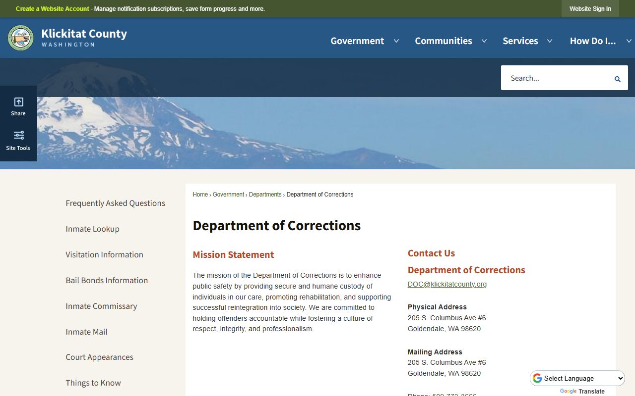 Klickitat County jail mugshots department of corrections