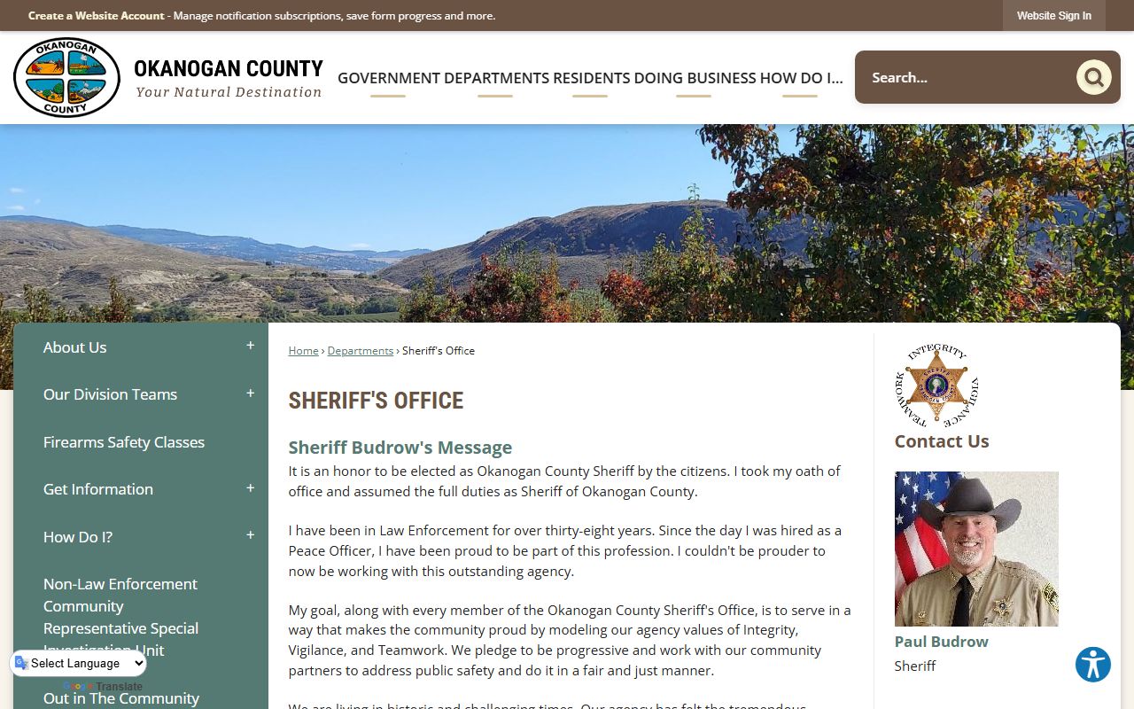 Okanogan County jail mugshots records at the Sheriff Office