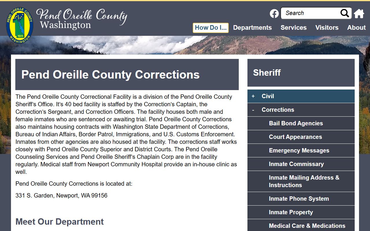 Pend Oreille County jail mugshots corrections page