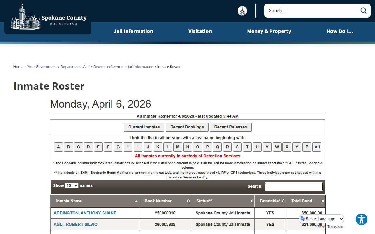 Spokane County jail mugshots inmate roster search