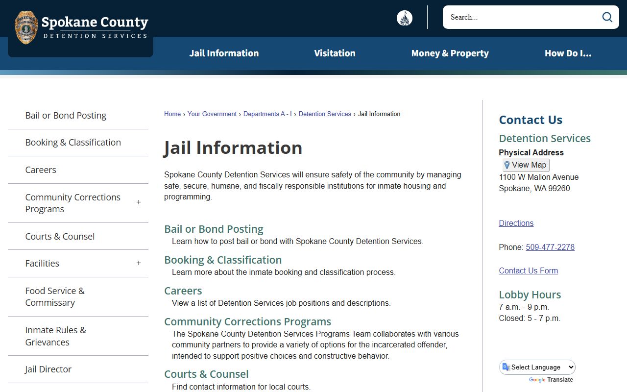 Spokane County jail mugshots detention services information