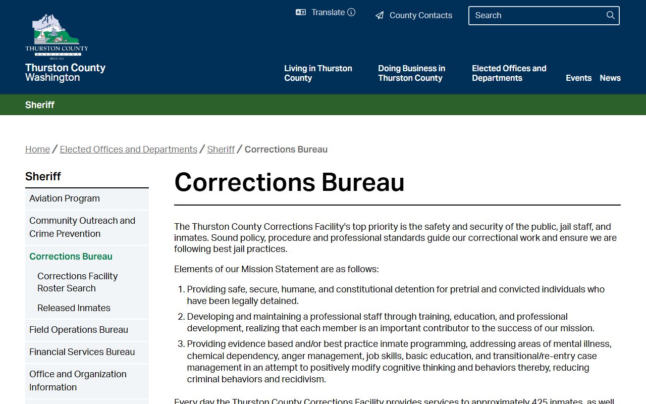 Thurston County jail mugshots corrections bureau overview
