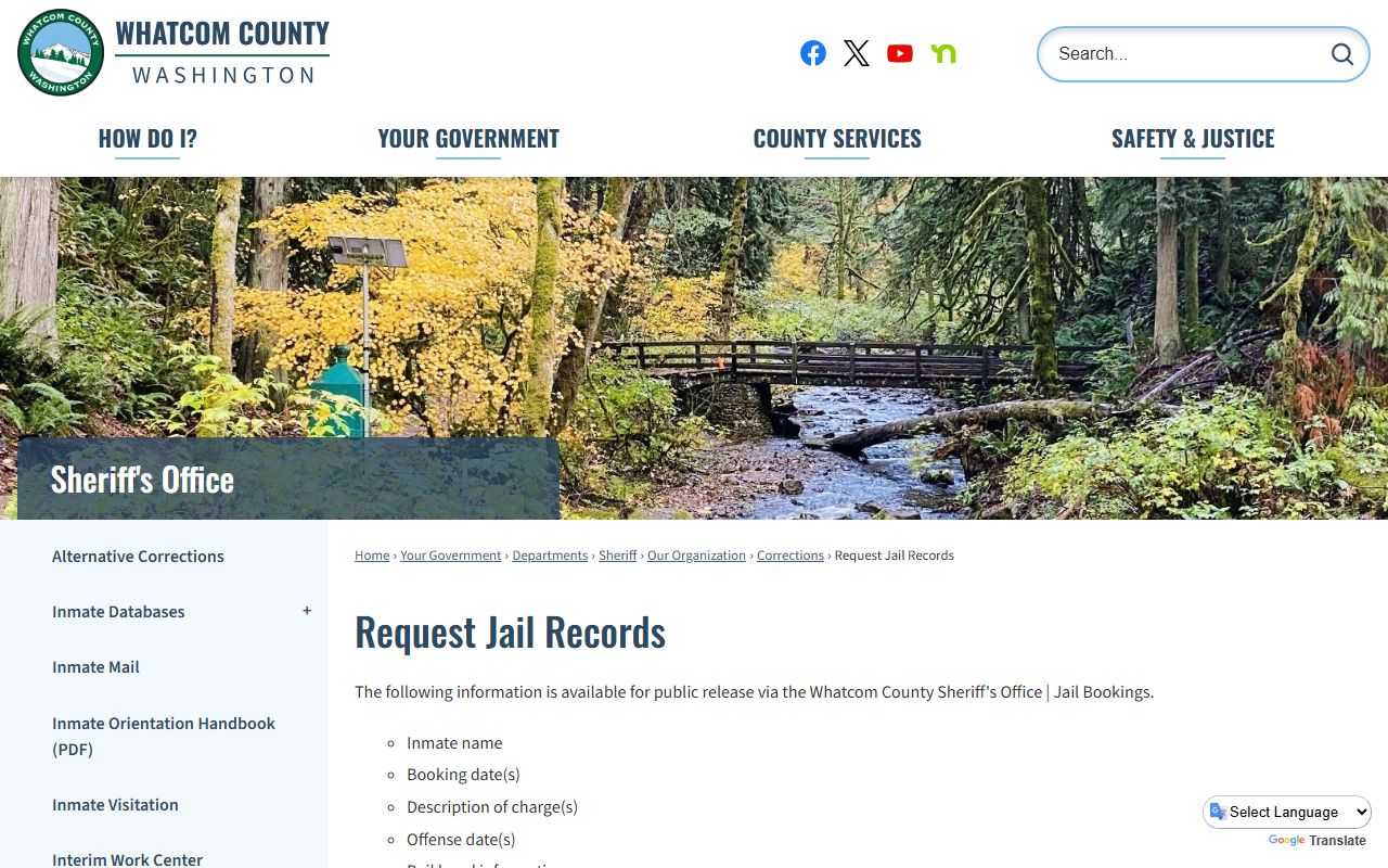 Whatcom County jail mugshots records request page