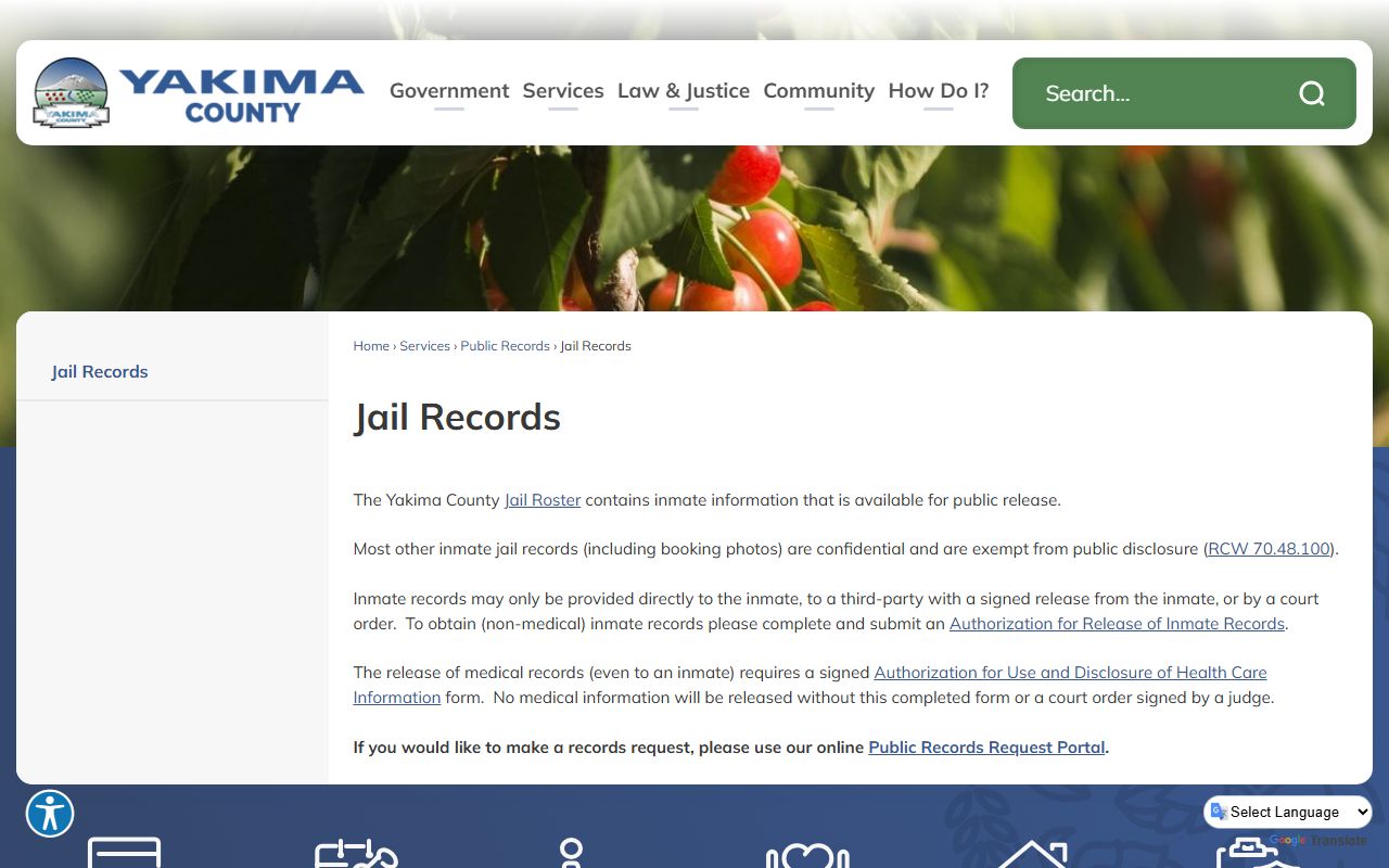 Yakima County jail mugshots records request page