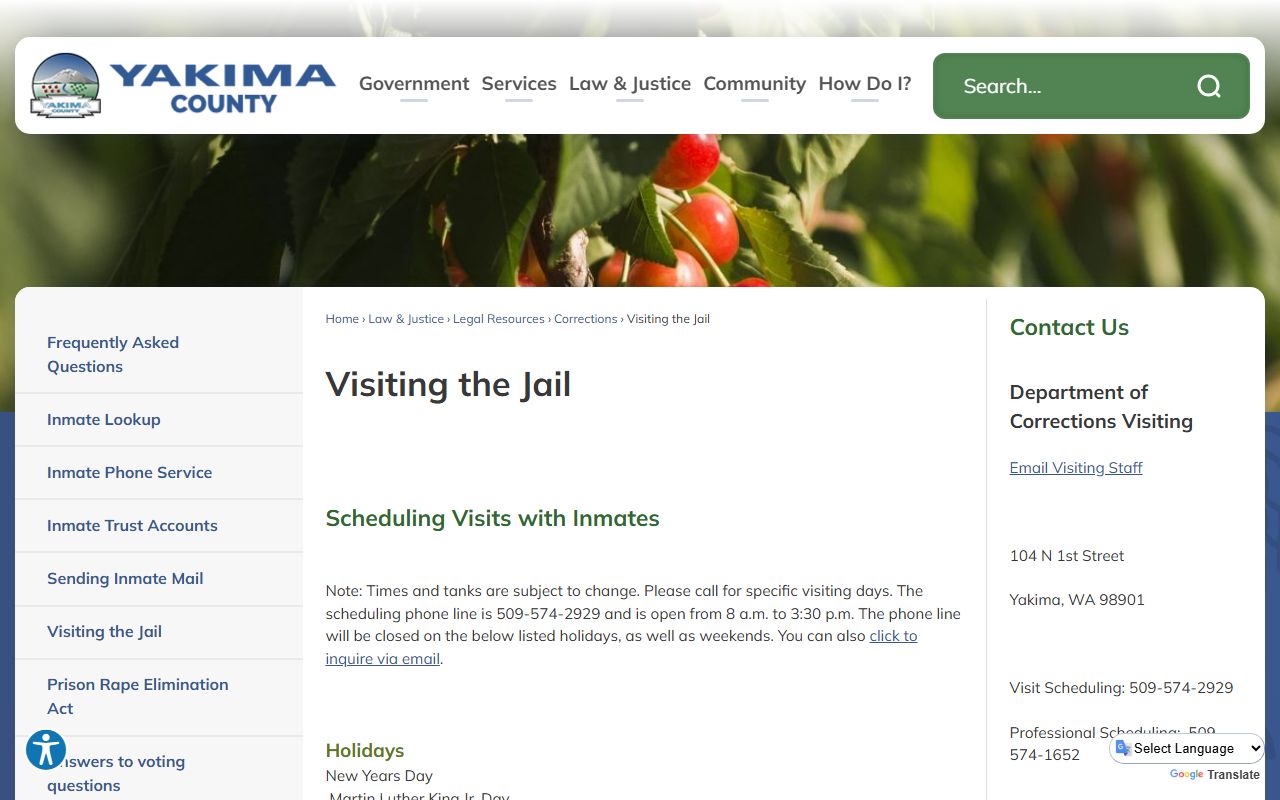 Yakima County jail mugshots visiting page