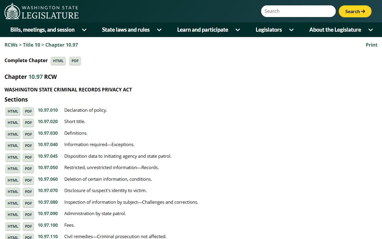 Washington jail mugshots RCW 10.97 Criminal Records Privacy Act