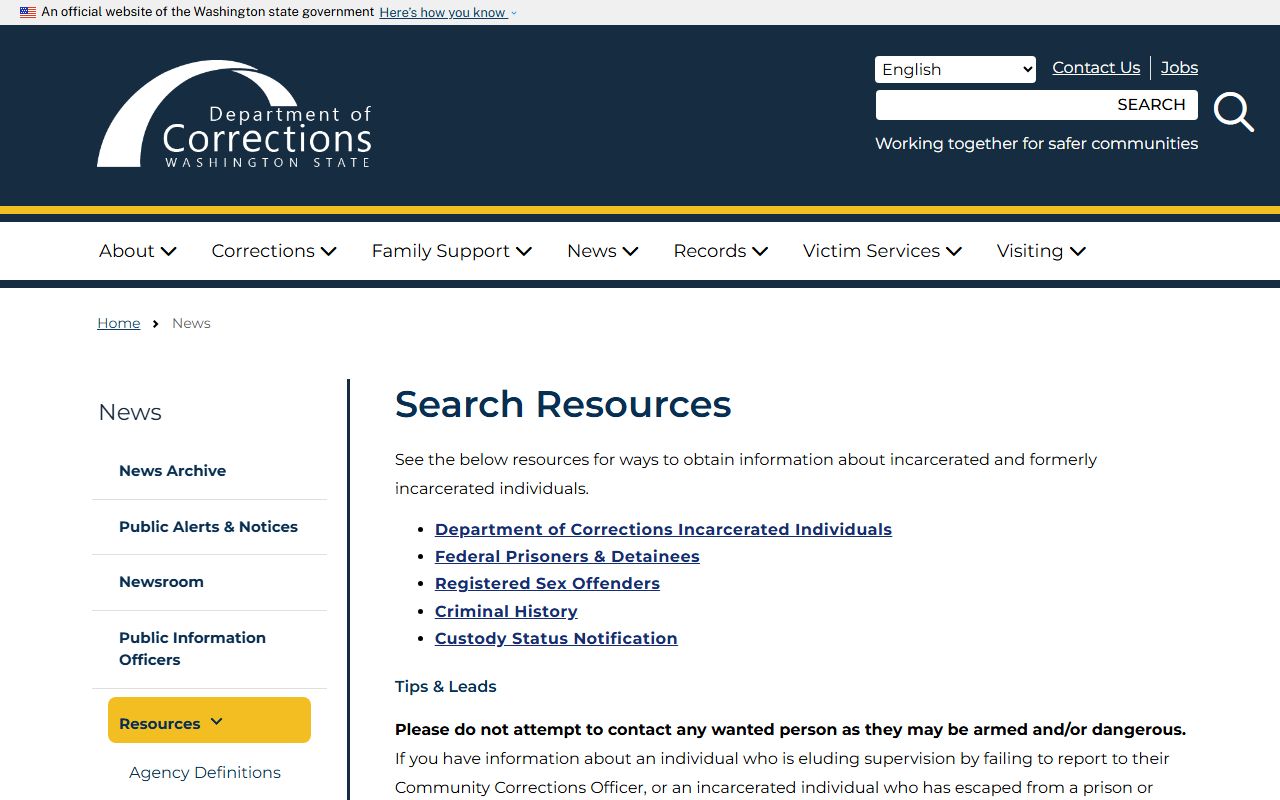 Washington jail mugshots DOC search resources page